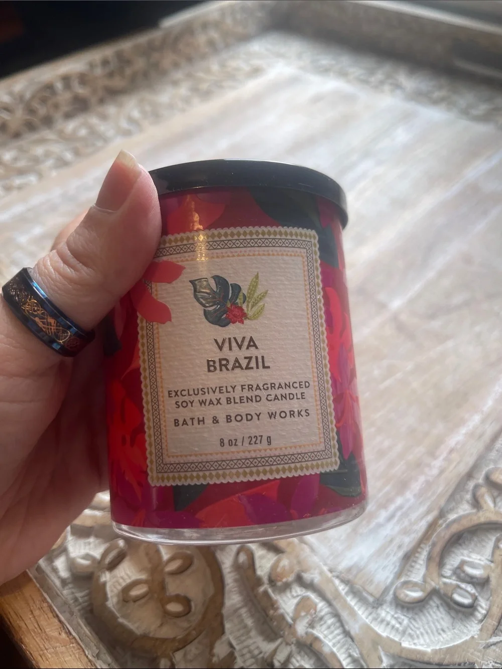 Bath & Body Works Viva Brazil Soy Wax Candle - Red & Black Floral